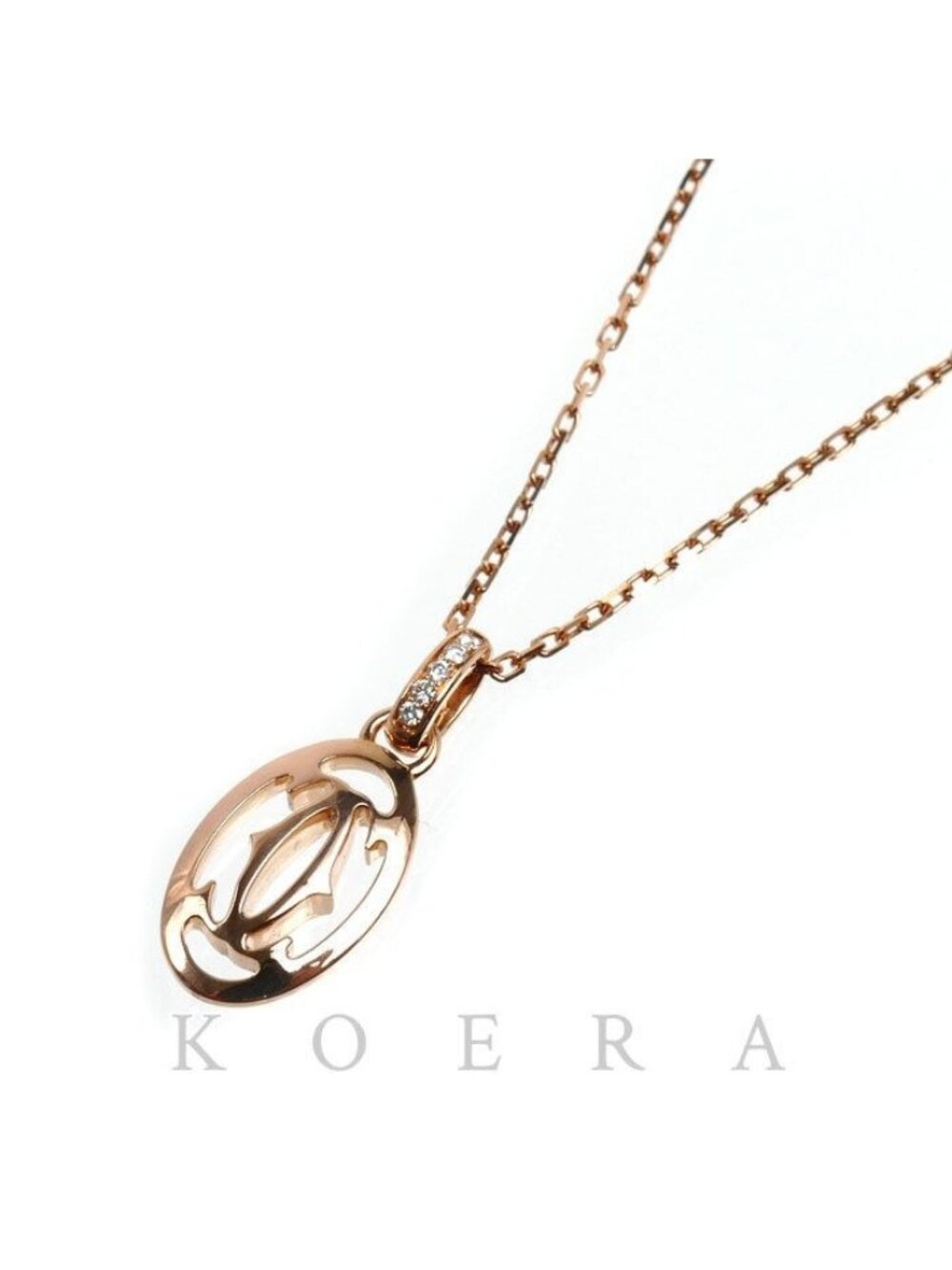 Cartier 18k Pink Gold C de Cartier Logo Double C Necklace Diamond 37/40